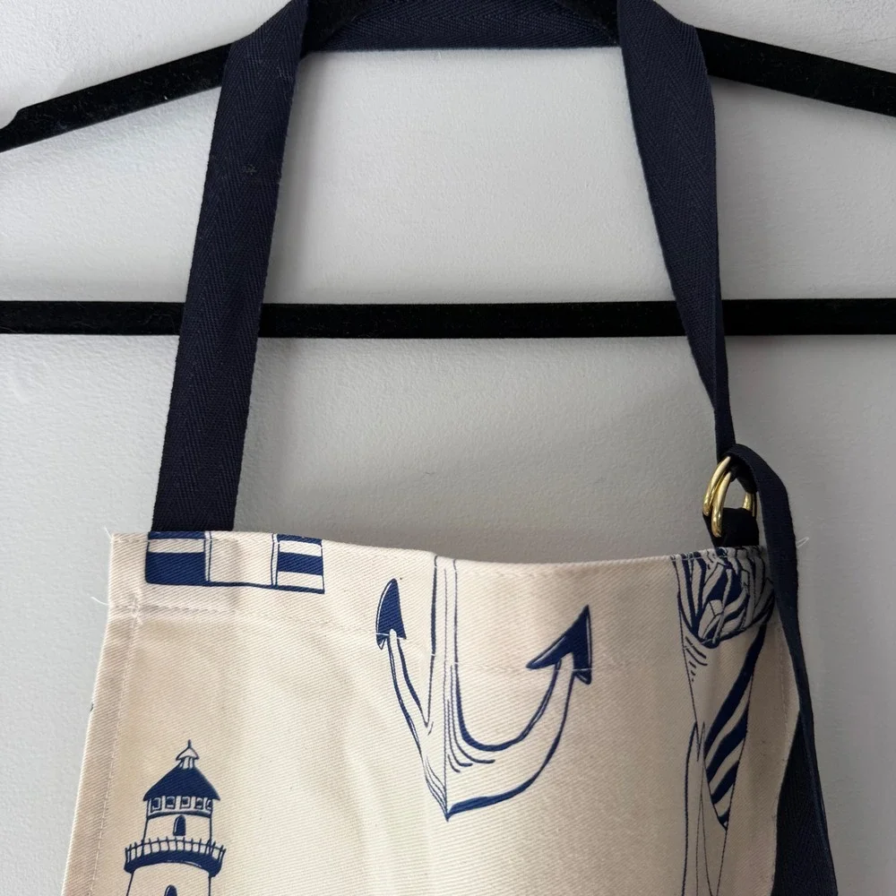 Victoria Eggs Seaside‎ Apron Unisex One Size Cream Navy Blue Excellent Nautical